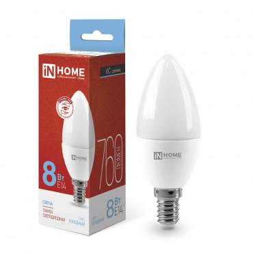 Лампа светодиодная LED-СВЕЧА-VC 8Вт свеча 230В E14 6500К 760лм IN HOME 4690612024806