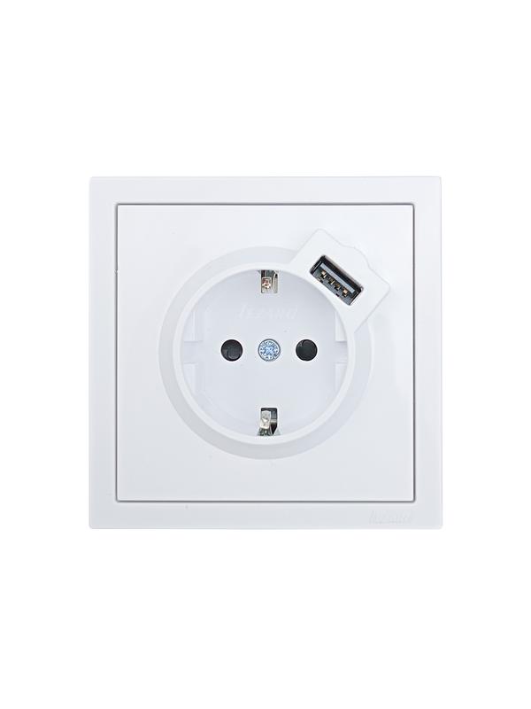 Розетка 1-мест. с/з+USB разъем ZIMA IP20 бел. LEZARD 704-0288-181