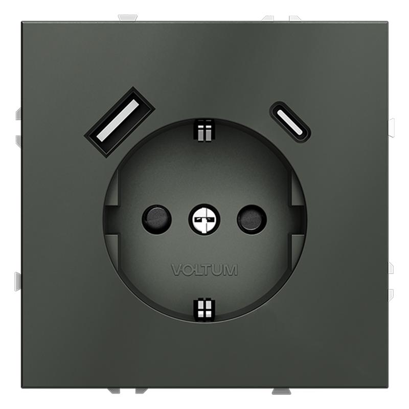 Розетка 1-м СП S70 16А с USB A+С с заземл. защ. шторки механизм титан Voltum VLS040506