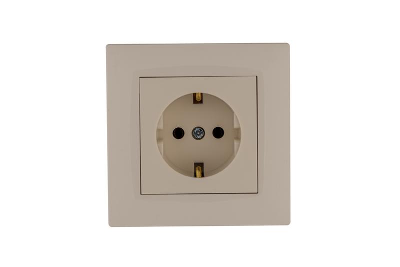 Розетка 1-м Karea RIZZ с заземл. керамика крем Makel 88010008