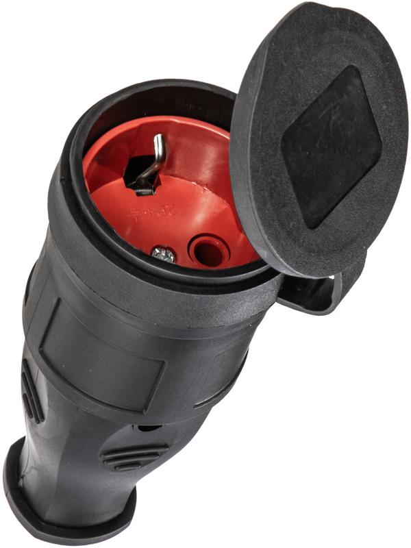 Розетка 16А IP44 прямая с заземл. каучук красн. КОСМОС RKsm-Z-IP(R)16A