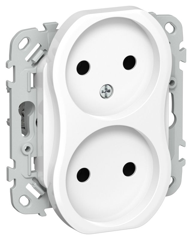 Розетка 2-м СП FLITE РС02-1-ФлБ 10А без заземл. без защ. шторок безвинтовое крепление механизм бел. IEK FI-R20-10-1-K01