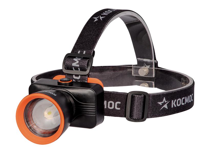 Фонарь налобный аккум. 10Вт Laser LED/ 1200мА.ч ABS пластик линза Френеля КОСМОС (KOC531Lit)