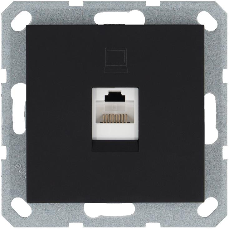 Розетка компьютерная 1-м RJ45 IP20 кат. 5E механизм черн. матов. soft touch Jasmart G6105PB
