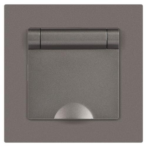 Розетка 1-м СП Accent 6-203-09 16А IP20 250В 2P+E Schuko с крышкой AL/CU титан Intro Б0063471