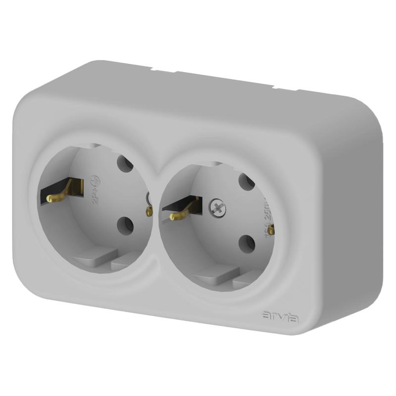 Розетка 2-м СП ARIA 16А IP20 с заземл. сер. ARVIA 25 22 1000 907