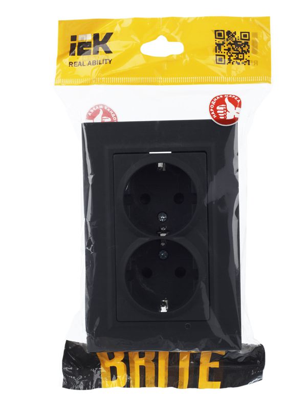 Розетка 2-м СП BRITE РСш12-3-БрГ 16А в сборе с заземл. защ. шторки графит IEK BR-R24-16-K53-F