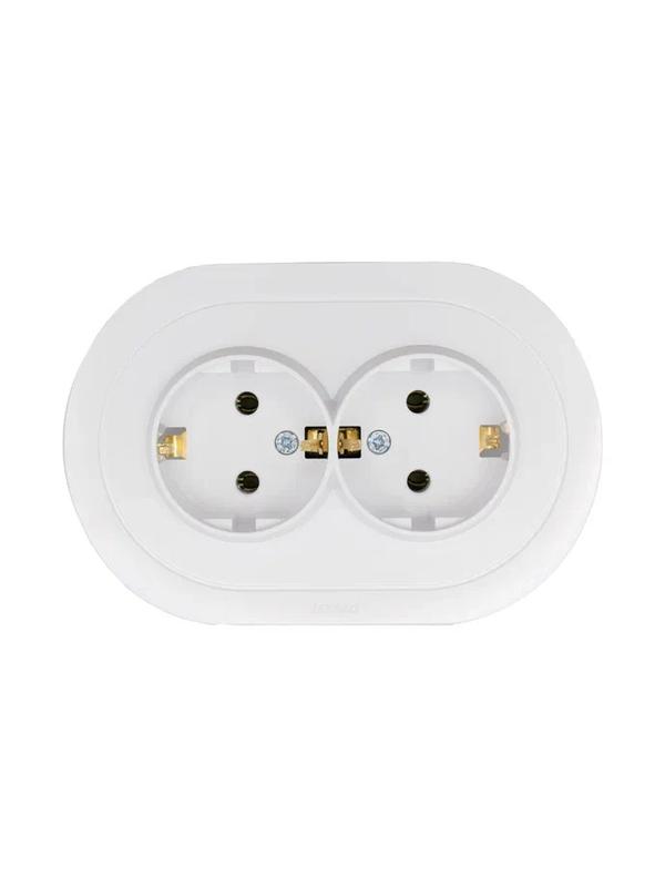 Розетка 2-м СП OSEN с заземл. ПБТ круглая механизм бел. LEZARD 744-0200-127B