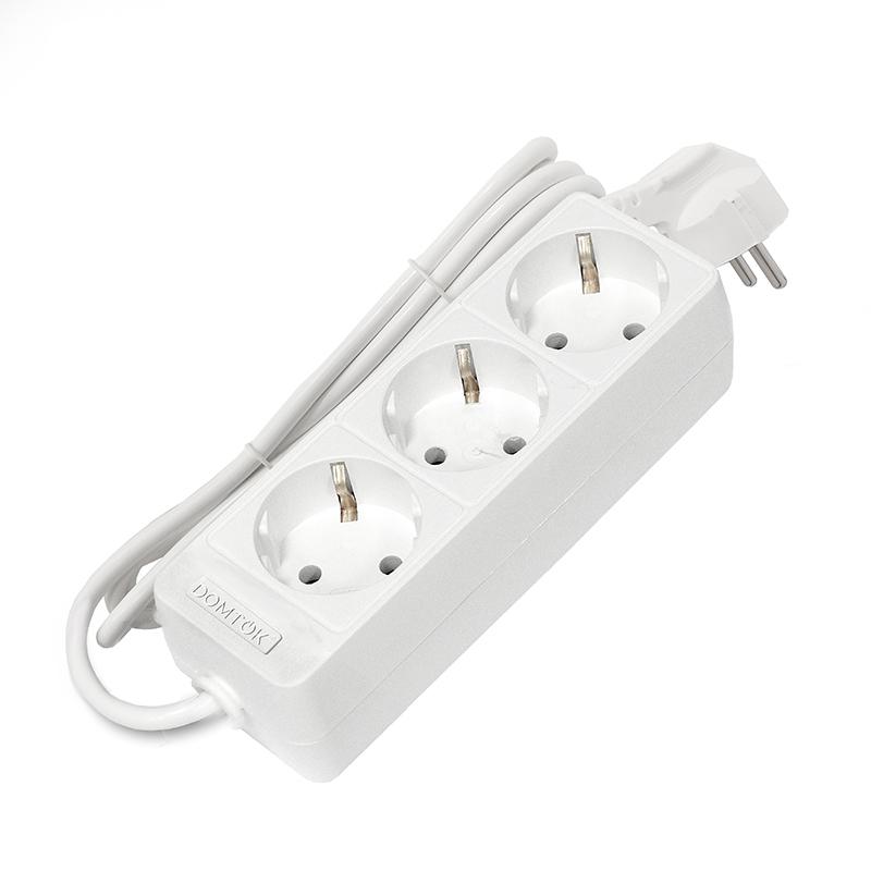 Удлинитель 3х1.5м с заземл. 10А IP20 2.2кВт ПВС 3х0.75 бел. DOMTOK 2373
