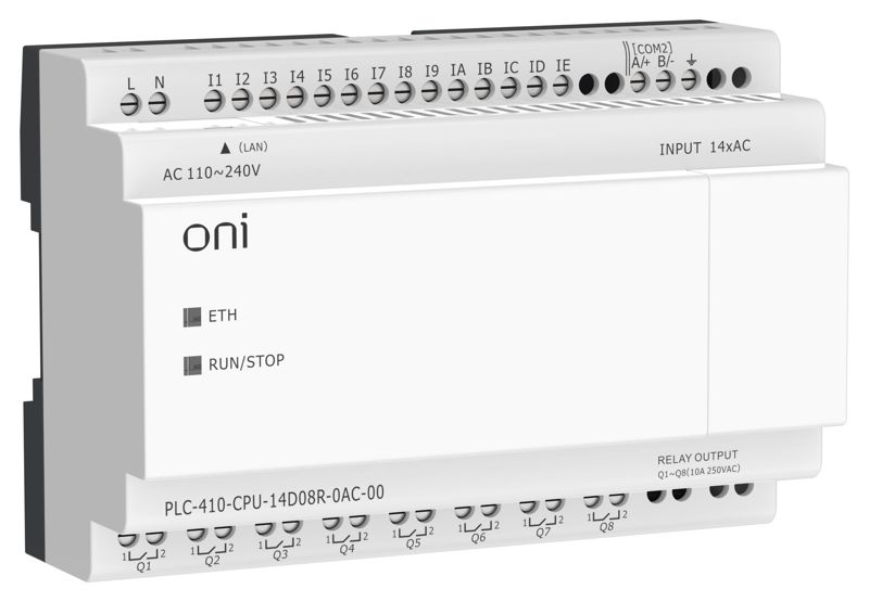 Модуль ЦПУ ПЛК 410 14 DI 8 RO 220В AC с Ethernet портом без экрана ONI PLC-410-CPU-14D08R-0AC-00
