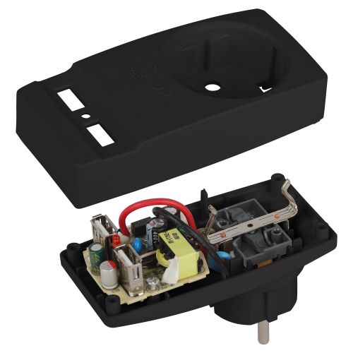 Адаптер 1-м с заземл. Polynom SP-1e-USB-B 220В 2хUSB 2100мА черн. Эра Б0026333