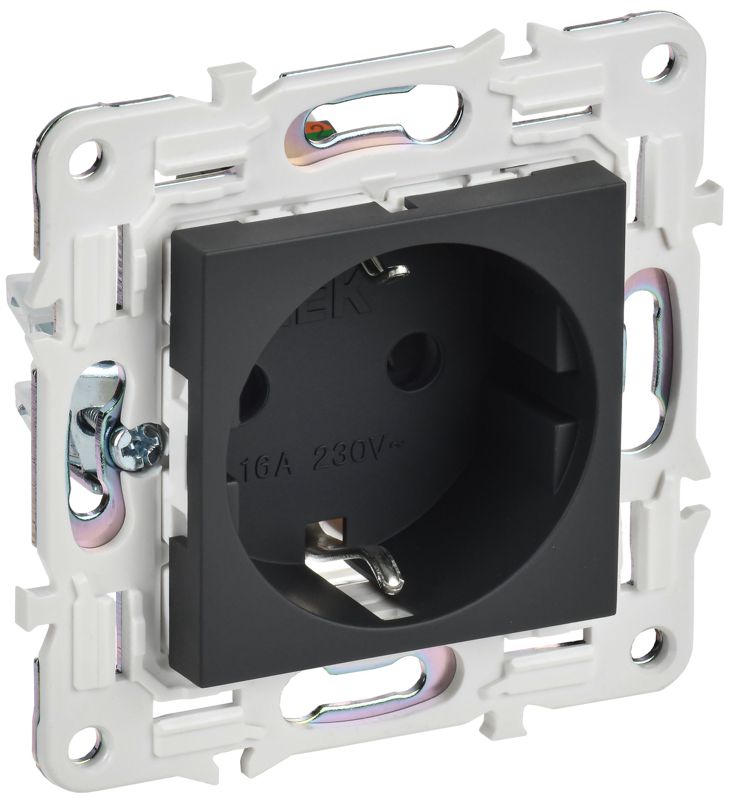 Розетка SKANDY 16А с заземл. защ. шторки SK-R04G графит IEK SK-R14-16-K53
