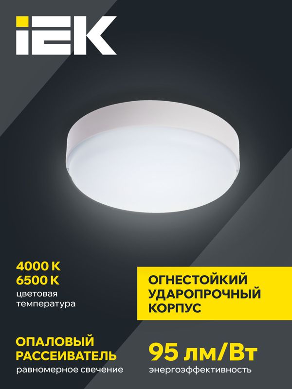Светильник светодиодный ДПО 2002 12Вт 4000К IP54 круг бел. IEK LDPO0-2002-12-4000-K01