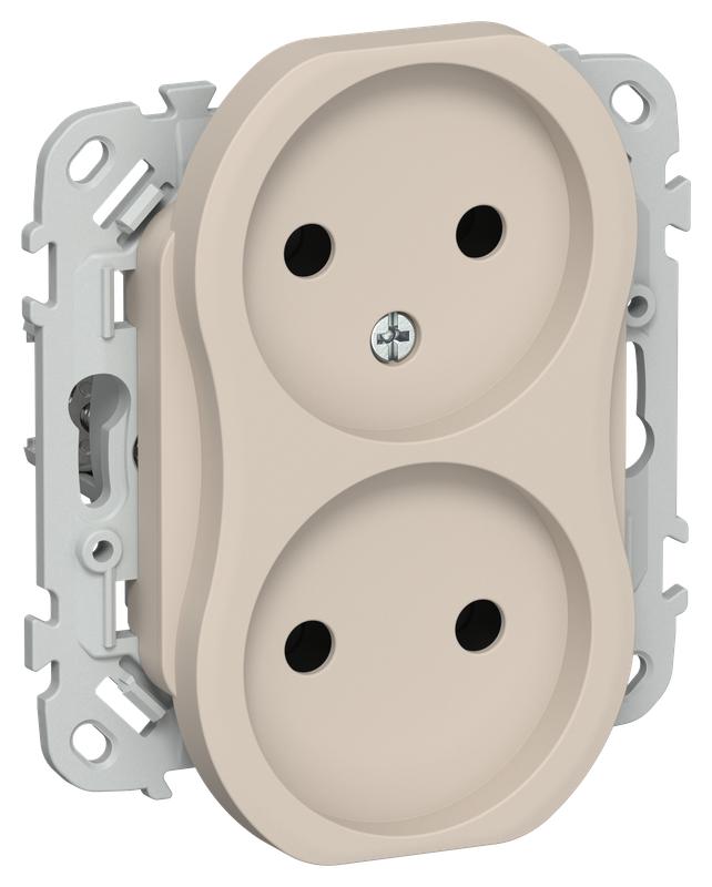 Розетка 2-м СП FLITE РС02-1-ФлЛ 10А без заземл. без защ. шторок безвинтовое крепление механизм льняной IEK FI-R20-10-1-K88