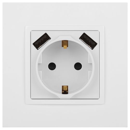 Розетка 16А 250В 2P+E с 2хUSB 5В-3А защ. шторки Elegance бел. 14-4109-01 ЭРА Б0047867