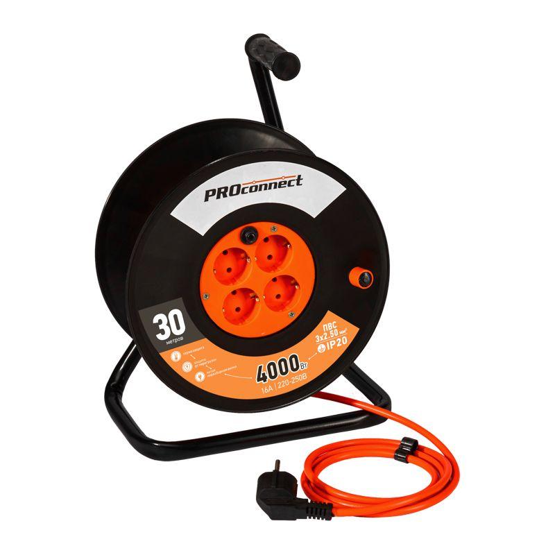 Удлинитель на катушке 4х30м с заземл. 16А IP20 Professional ПВС 3х2.5 PROCONNECT 11-7613
