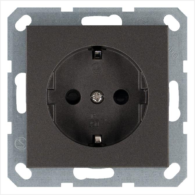 Розетка 1-м Shuko 16А IP20 с заземл. защ. шторки механизм мокко Jasmart G5501Z