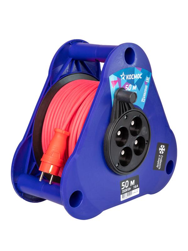 Удлинитель на треугольной катушке 4х50м без заземл. 16А IP44 3.5кВт КГ 2х2.5 УКП КОСМОС YKTKsm50m-4g(2.5)KG