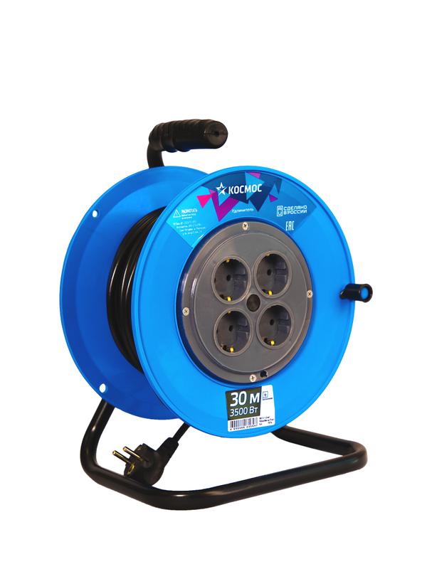 Удлинитель на катушке 4х30м с заземл. 16А 3.5кВт ПВС 3х1.5 КОСМОС YKKsm30m-4g-Z(16A)
