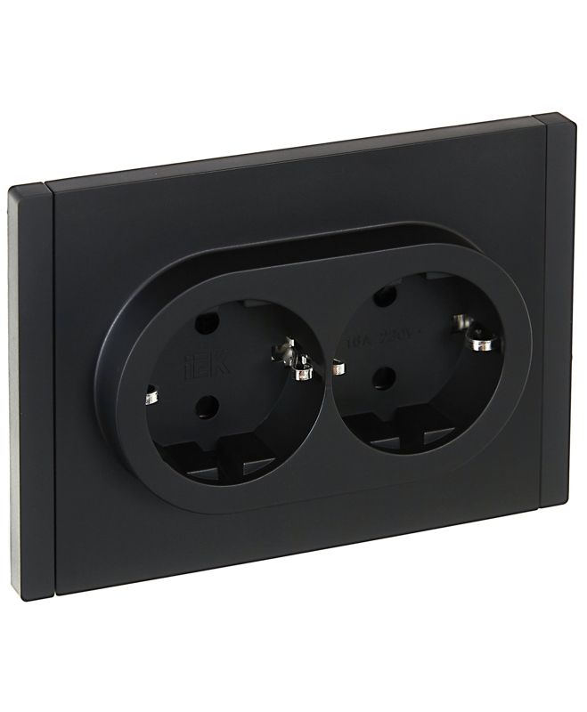Розетка 2-м СП FORTE&PIANO FP123 16А с заземл. защ. шторки безвинт. крепл. черн. IEK FP-R24-16-1-K02
