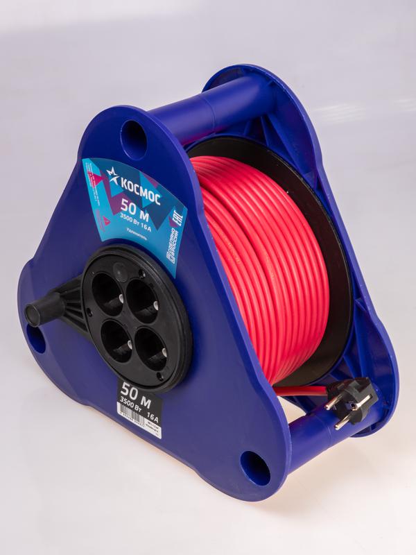 Удлинитель на треугольной катушке 4х50м без заземл. 16А IP44 3.5кВт ПВС 2х2.5 УКП КОСМОС YKTKsm50m-4g(2.5)