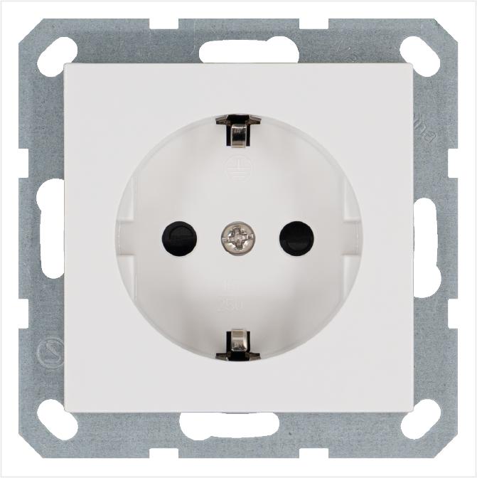 Розетка 1-м Shuko 16А IP20 с заземл. защ. шторки механизм бел. глянцевый Jasmart G5501W