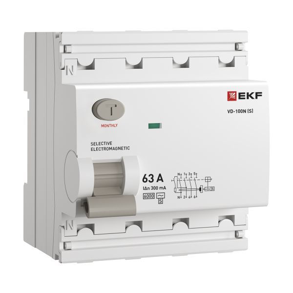 Выключатель дифференциального тока 4п 63А 300мА тип AC 6кА ВД-100N (S) электромех. PROxima EKF E1046MS63300
