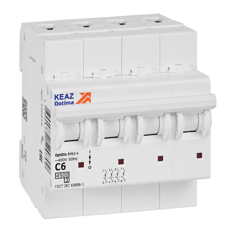 Выключатель автоматический модульный 4п C 6А OptiDin BM63-4C6-4.5-УХЛ3 КЭАЗ 326819