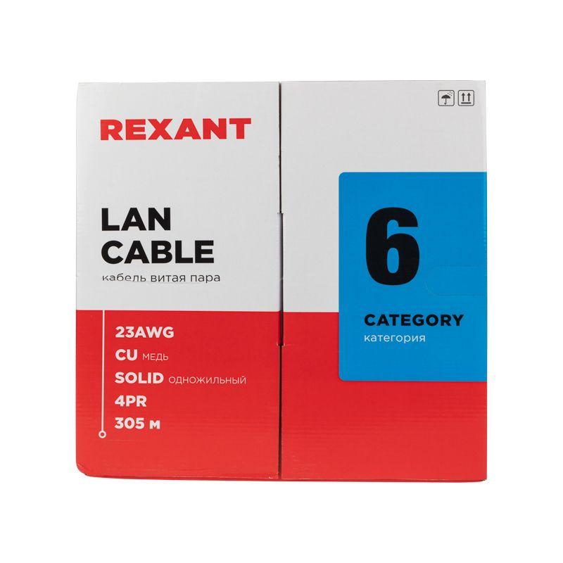 Кабель витая пара U/UTP кат.6 4х2х23AWG CU LSZH нг(А)-HF INDOOR SOLID сер. (305м) Rexant 01-0067