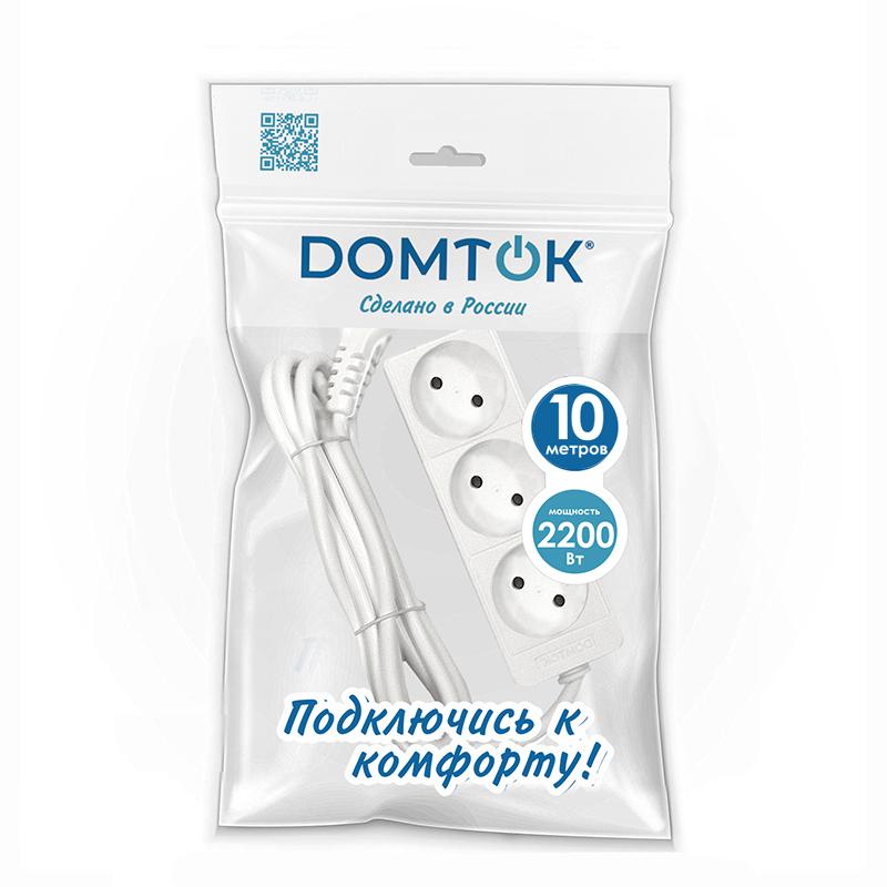 Удлинитель 3х10м без заземл. 10А IP20 2.2кВт ПВС 2х1 бел. DOMTOK 2350