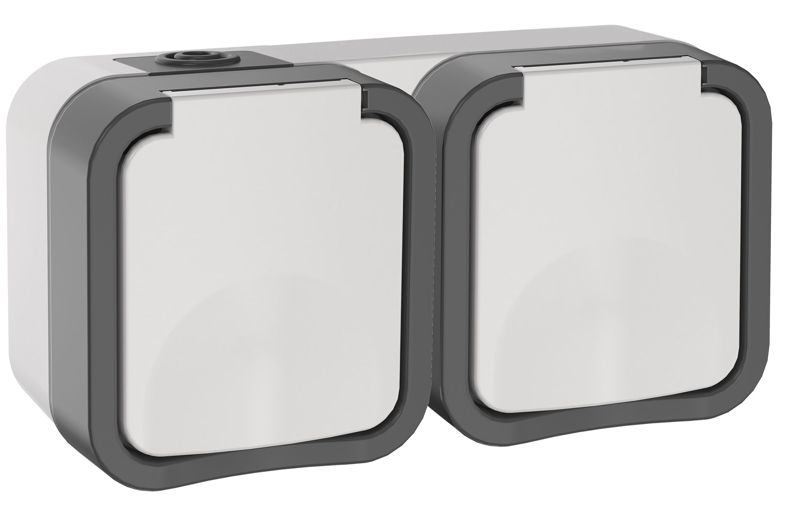 Розетка 2-м ОП TORS 16А IP55 TS222 горизонт. с заземл. с крышкой бел. IEK TS-R26-16-55-G-K41