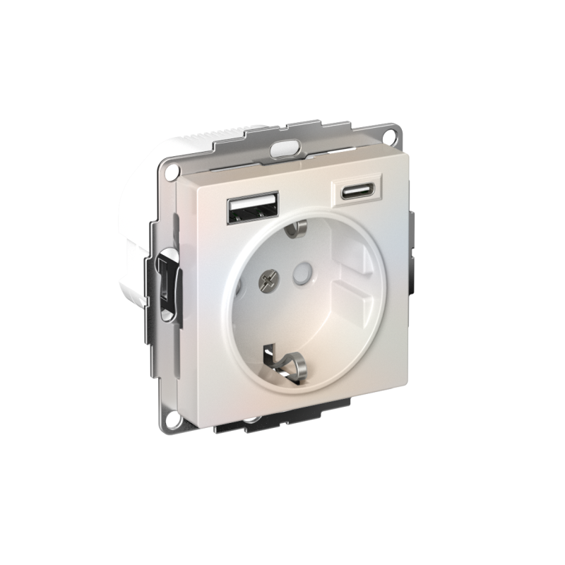 Розетка AtlasDesign 16А с 2-мя заряд. устройствами USB тип A+C 5В/2.4А 2х5В/1.2А механизм жемчуж. SE ATN000432