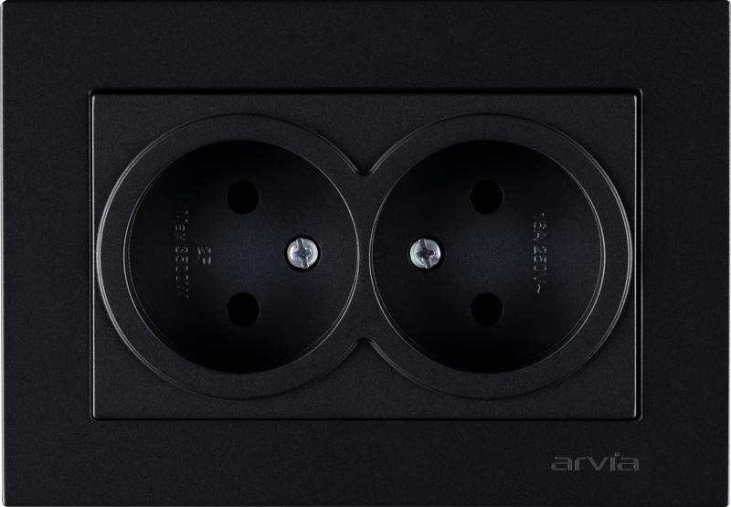 Розетка 2-м СП KAREN 16А IP20 без заземл. в сборе черн. ARVIA 20 07 2000 908