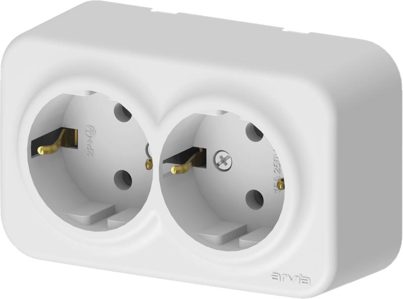 Розетка 2-м СП ARIA 16А IP20 с заземл. бел. ARVIA 25 01 1000 907