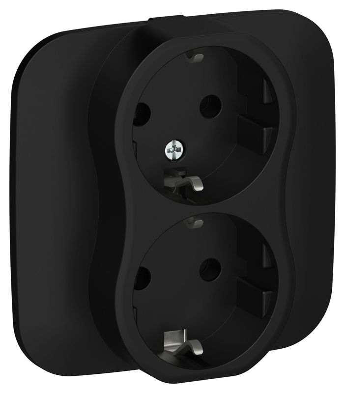 Розетка 2-м СП FLITE РС12-1-А-ФлЧ 16А с заземл. без защ. шторок безвинтовое крепление в сборе механизм черн. IEK FI-R21A-16-1-K02