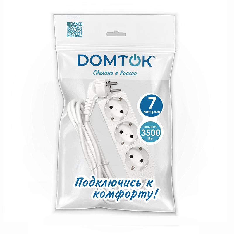 Удлинитель 3х7м с заземл. 16А IP20 3.5кВт ПВС 3х1 бел. DOMTOK 2393