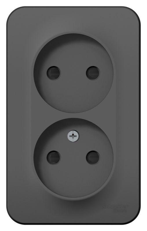 Розетка 2-м ОП Blanca 16А IP20 250В без заземл. защ. шторки с изолир. пластиной антрацит SE BLNRA001216