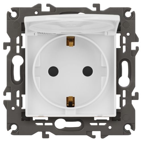 Розетка 1-м СП Эра Elegance 14-2103-01 16А IP20 16AX 250В 2P+E Schuko защ. шторки с крышкой бел. Эра Б0034278