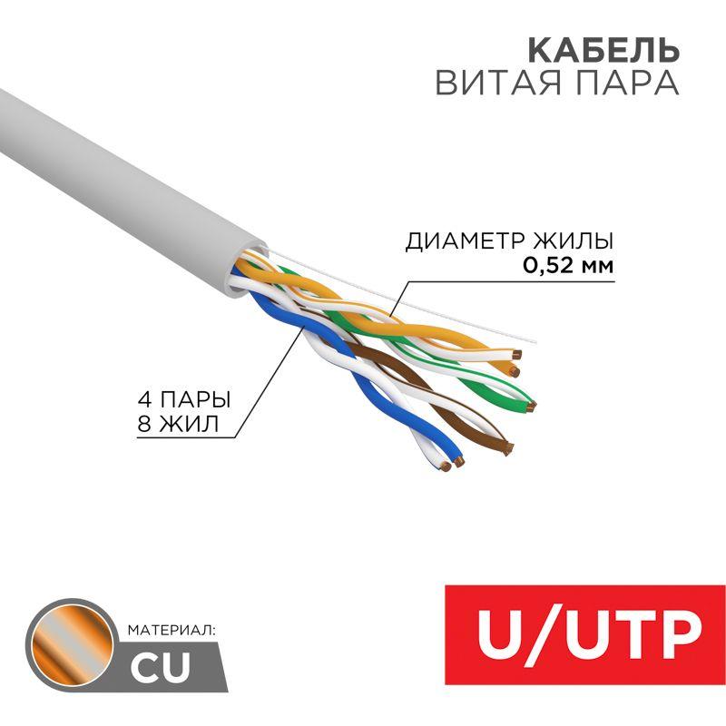 Кабель витая пара U/UTP кат.5e 4х2х24AWG LSZH нг(А)-HF INDOOR SOLID сер. (305м) PRO Rexant 02-0004