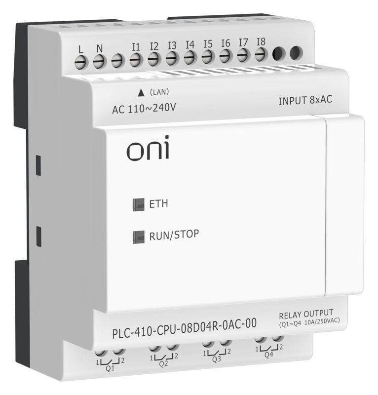 Модуль ЦПУ ПЛК 410 8 DI 4 RO 220В AC с Ethernet портом без экрана ONI PLC-410-CPU-08D04R-0AC-00