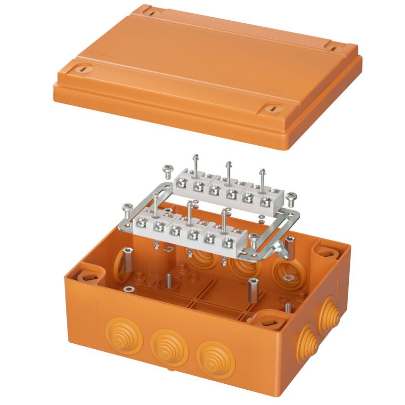 Коробка FS 240х190х90мм IP55 12п 450В 32А 10кв.мм с кабельными вводами и клеммниками пластик. DKC FSK411210
