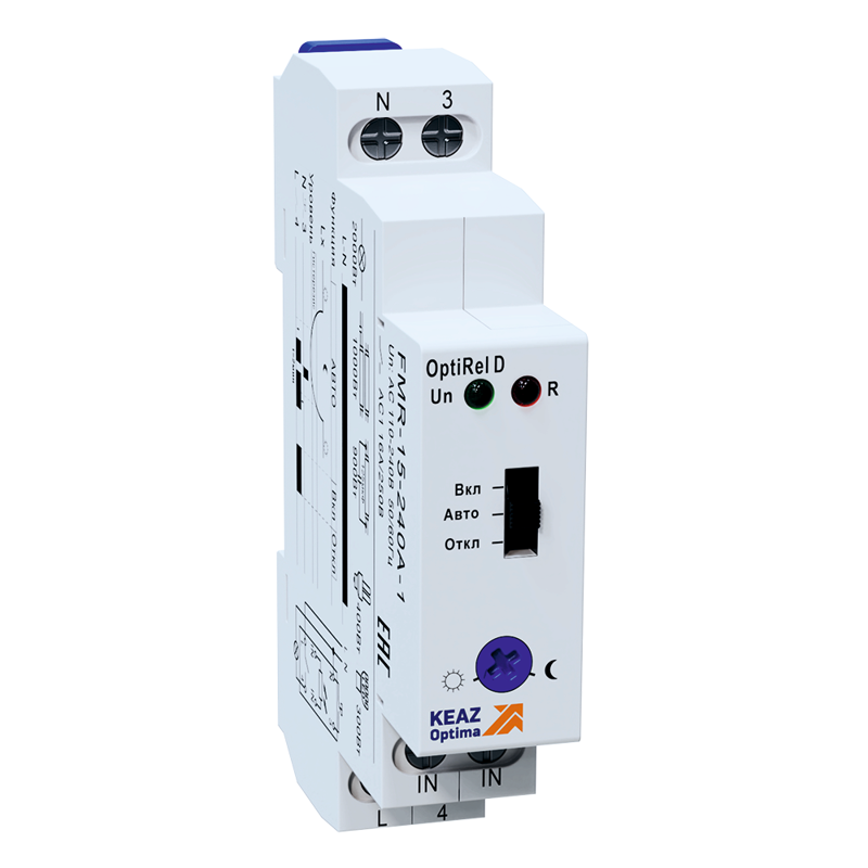 Фотореле OptiRel D FMR-15-240А-1 с датчиком 1.5м 16А 1СО 110-240АС КЭАЗ 332034