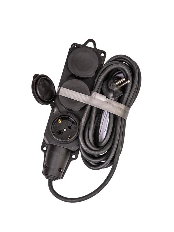 Удлинитель на каучуковой колодке 3х5м 16А IP44 250В 4кВт каучук КГ 3х2.5 черн. УХз16 Россия КОСМОС YKsm5m-3g(16A)KG-B