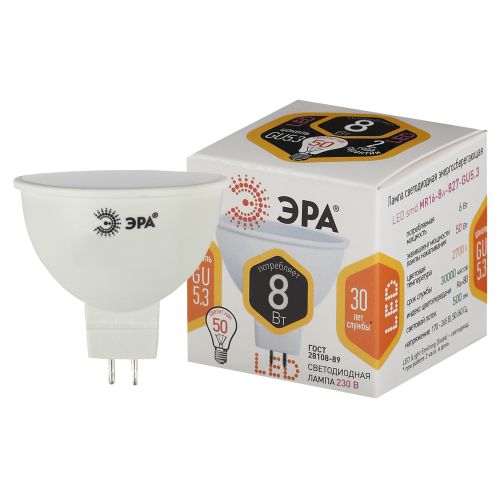 Лампа светодиодная STD LED MR16-8W-827-GU5.3 GU5.3 8Вт софит тепл. бел. Эра Б0057002