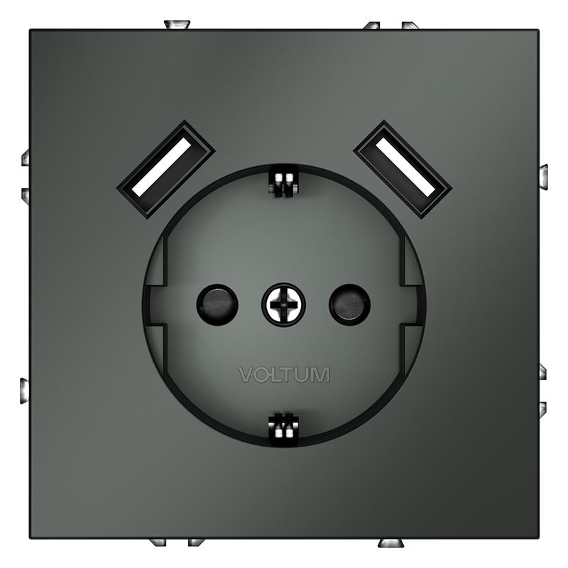 Розетка 1-м СП S70 16А с USB A+A с заземл. защ. шторки механизм титан Voltum VLS040406