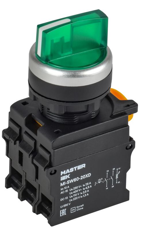 Переключатель 3 полож. 2НЗ с подсветкой зел. MASTER IEK MI-SW60-20XD-4-14-3-K06