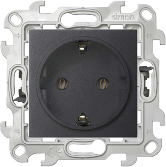 Розетка 1-м СП Simon24 Push&Go 16А IP20 2P+E без защ. шторок механизм графит Simon 2420434-038