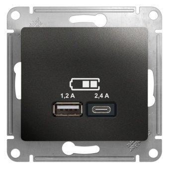 Розетка USB Glossa тип A+C 5В/2.4А 2х5В/1.2А механизм антрацит SchE GSL000739