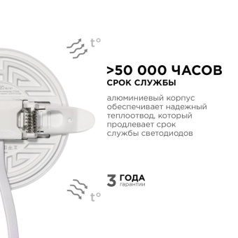 Панель светодиодная встр. 3 реж. свечения 9Вт(6Вт+3Вт) 230В 770лм 4000К d90х21мм круг Apeyron 06-101