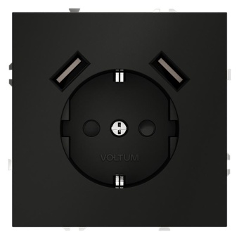 Розетка 1-м СП S70 16А с USB A+A с заземл. защ. шторки механизм черн. матов. Voltum VLS040408